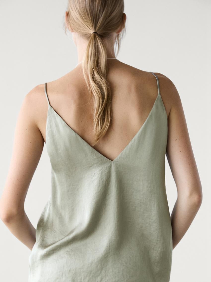 Massimo Dutti Satin Co-ord With V-neckline Women Top Light Green | US-BU6597023