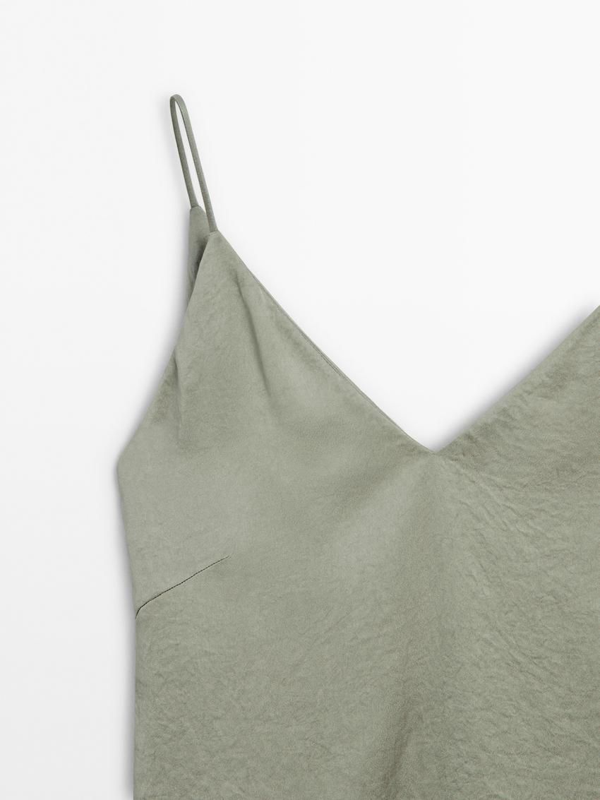 Massimo Dutti Satin Co-ord With V-neckline Women Top Light Green | US-BU6597023