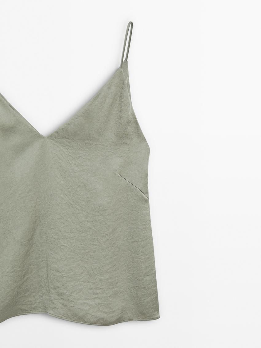 Massimo Dutti Satin Co-ord With V-neckline Women Top Light Green | US-BU6597023