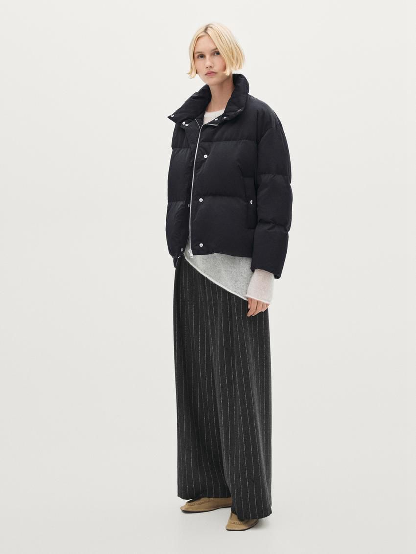 Massimo Dutti Satin Down Women Puffer Jacket Dark Blue | US-ER7183294