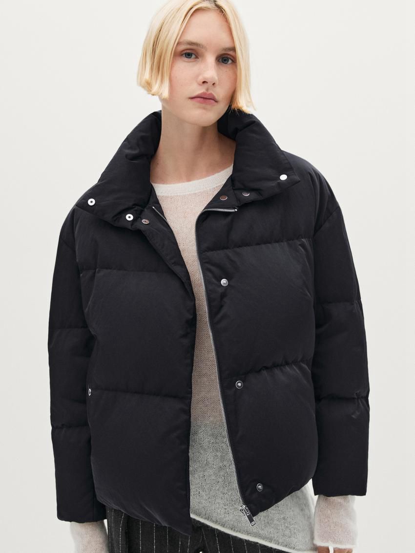 Massimo Dutti Satin Down Women Puffer Jacket Dark Blue | US-ER7183294