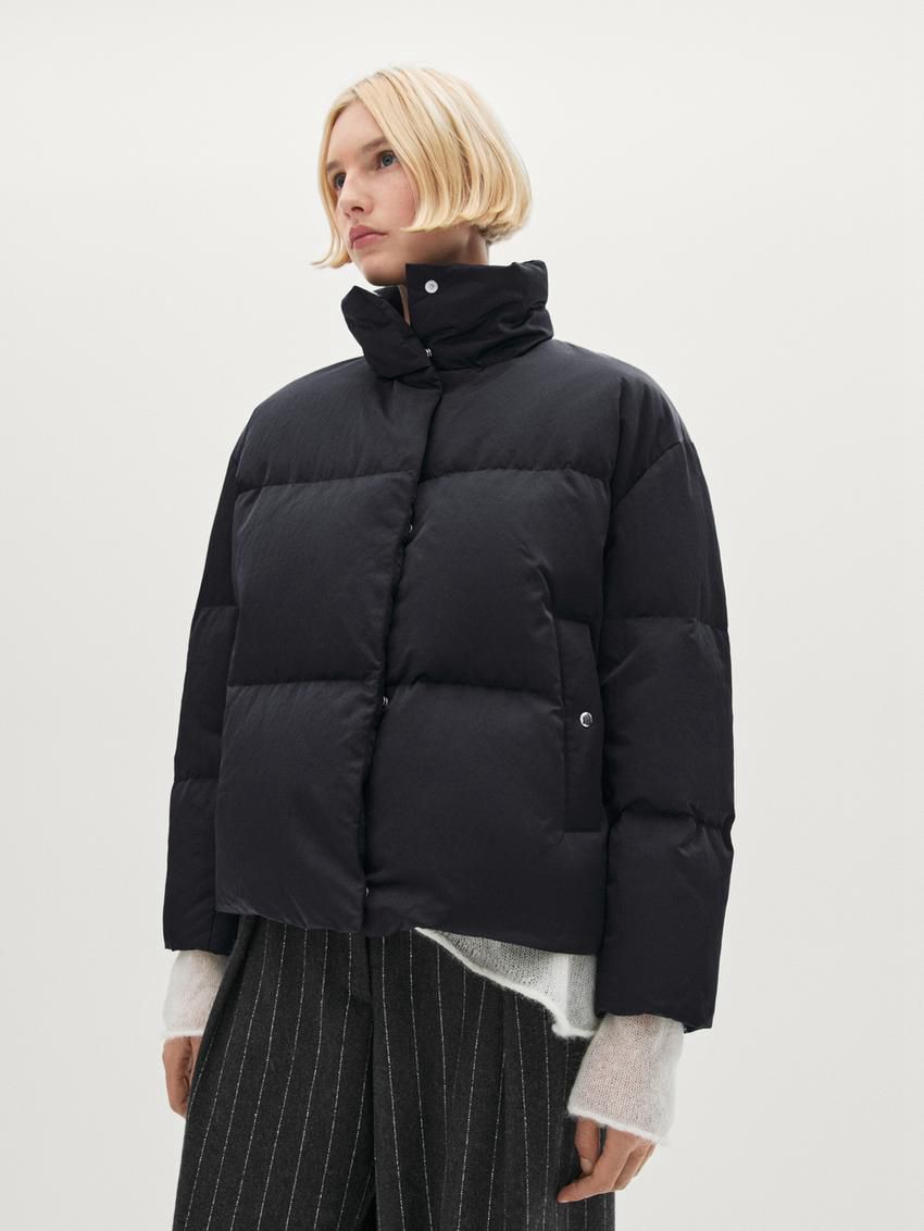 Massimo Dutti Satin Down Women Puffer Jacket Dark Blue | US-ER7183294