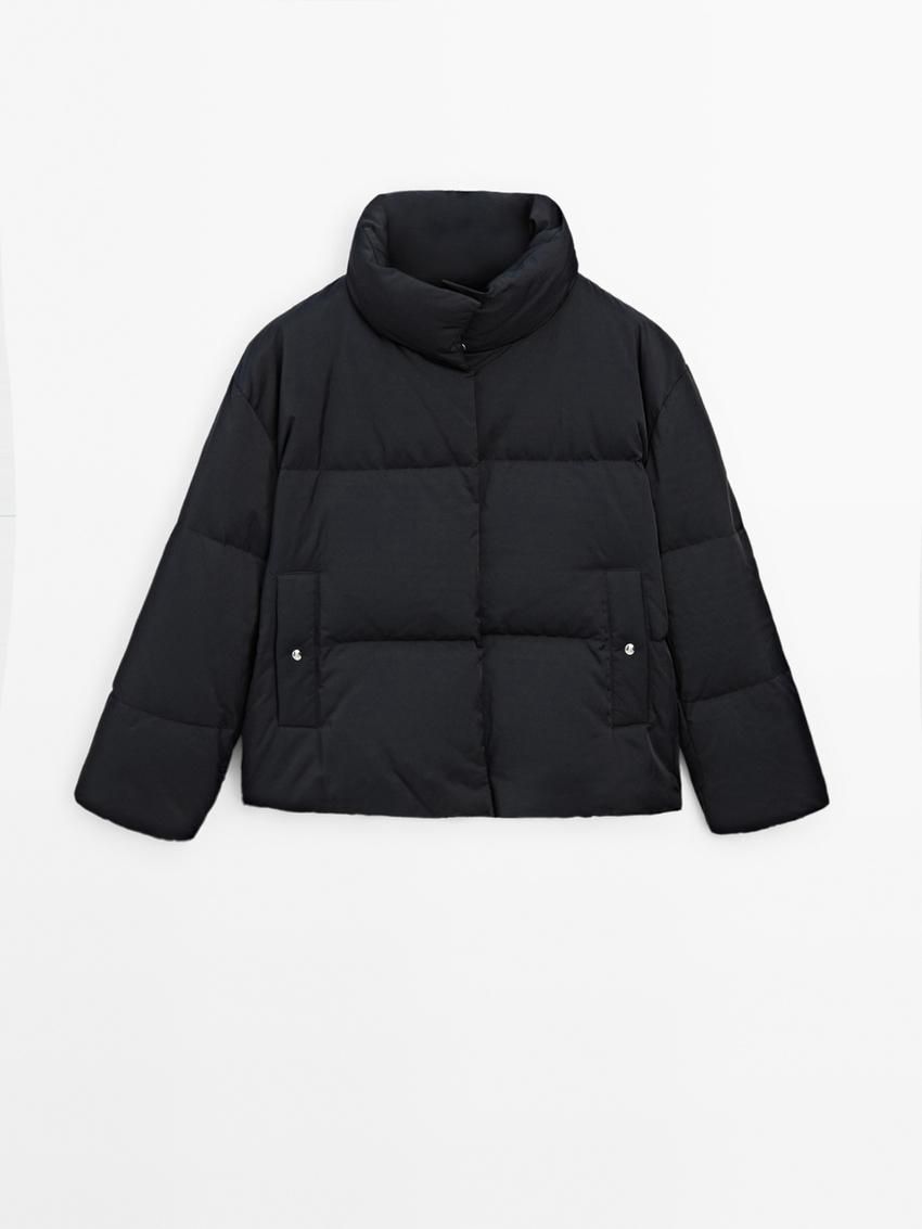 Massimo Dutti Satin Down Women Puffer Jacket Dark Blue | US-ER7183294
