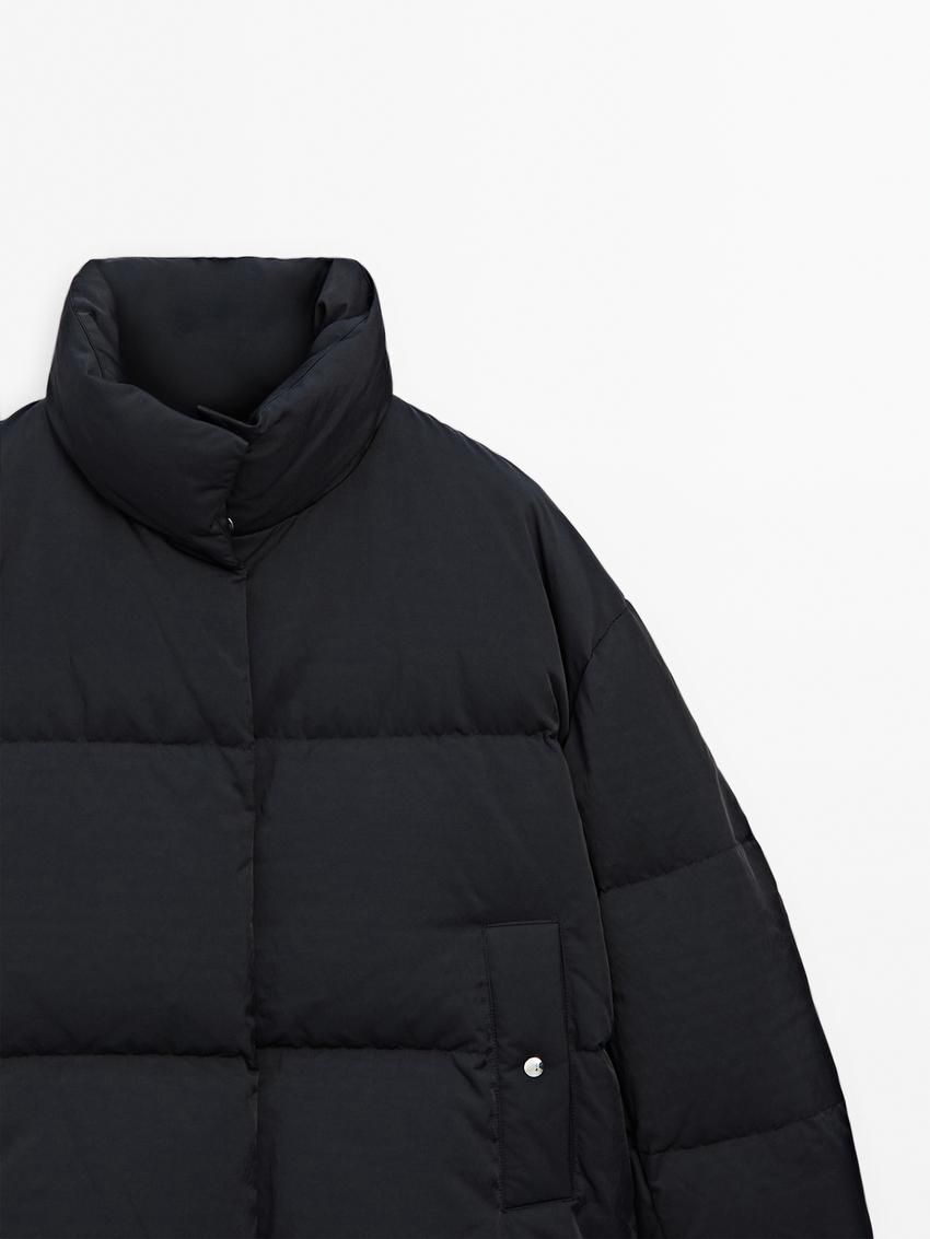 Massimo Dutti Satin Down Women Puffer Jacket Dark Blue | US-ER7183294