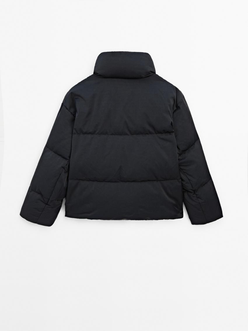 Massimo Dutti Satin Down Women Puffer Jacket Dark Blue | US-ER7183294