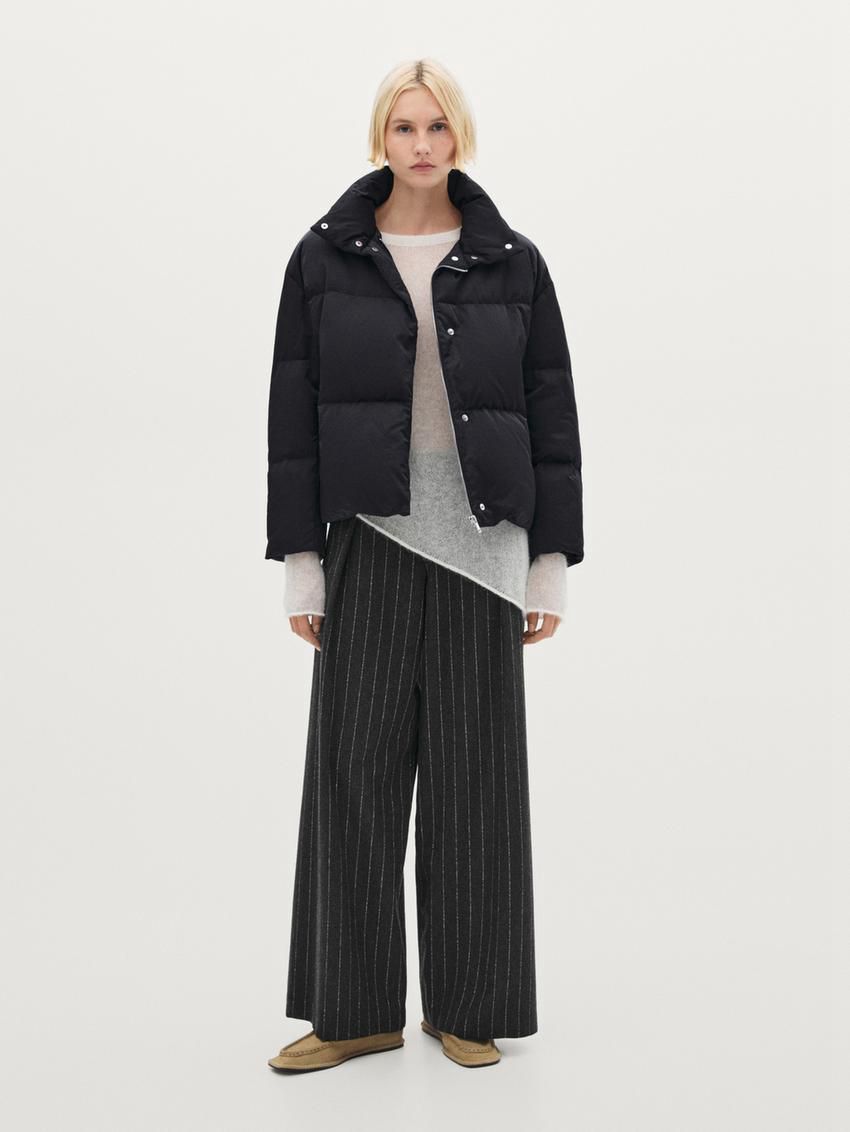 Massimo Dutti Satin Down Women Puffer Jacket Dark Blue | US-ER7183294