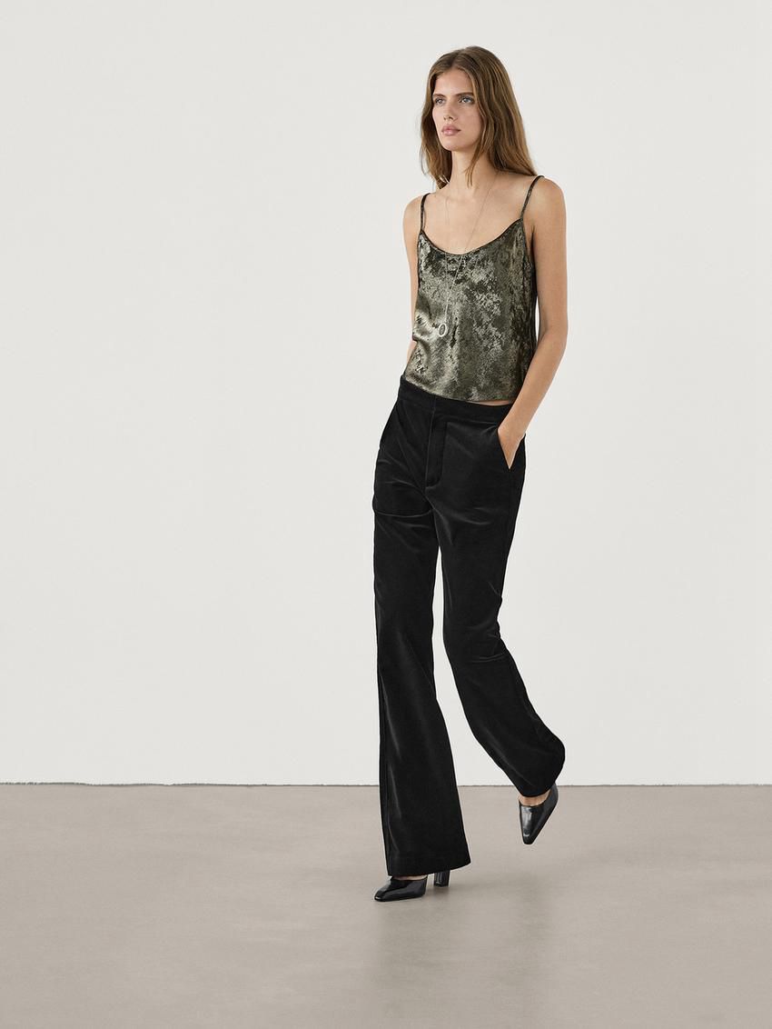 Massimo Dutti Satin Finish Strappy Women Top Dark Green | US-SF3647152