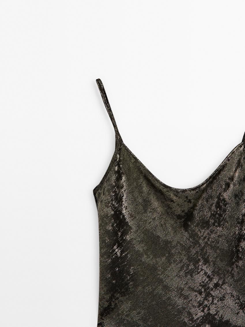 Massimo Dutti Satin Finish Strappy Women Top Dark Green | US-SF3647152