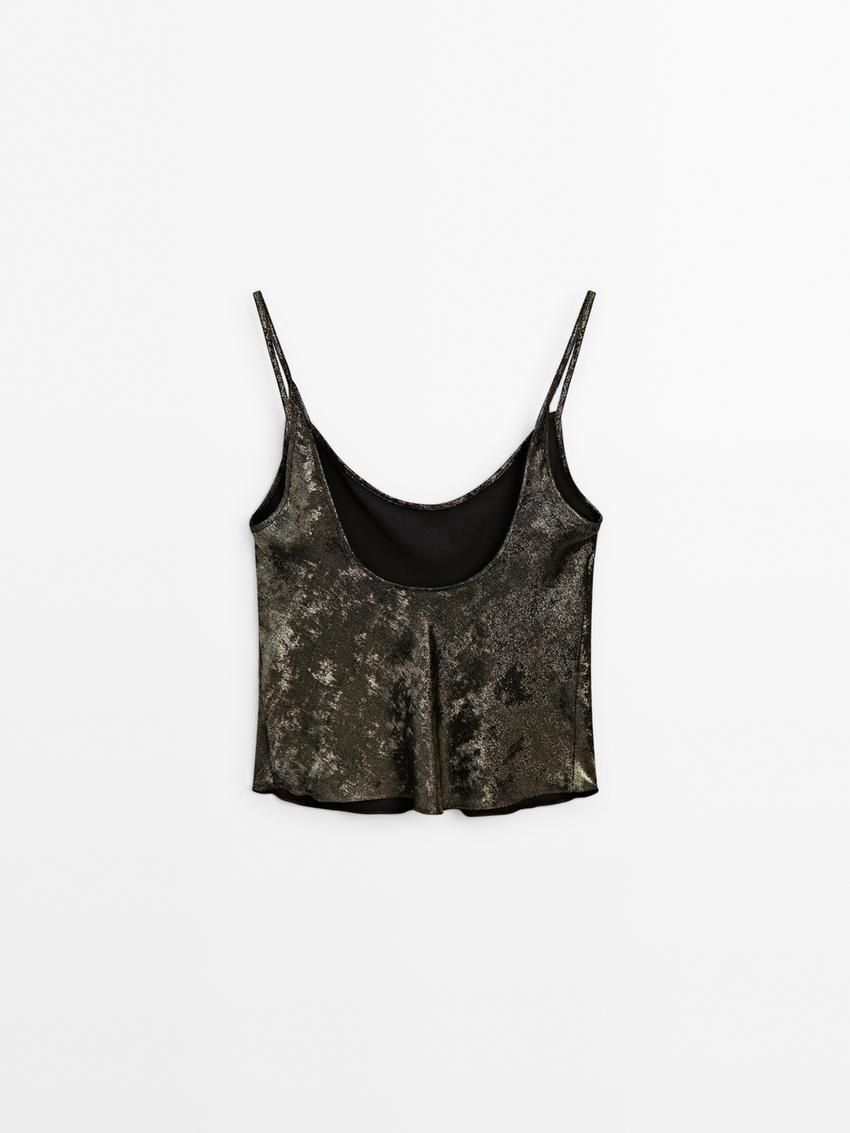 Massimo Dutti Satin Finish Strappy Women Top Dark Green | US-SF3647152