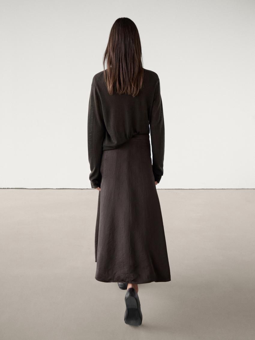 Massimo Dutti Satin Flared Midi With Seams Women Skirts Chocolate | US-GB7089546