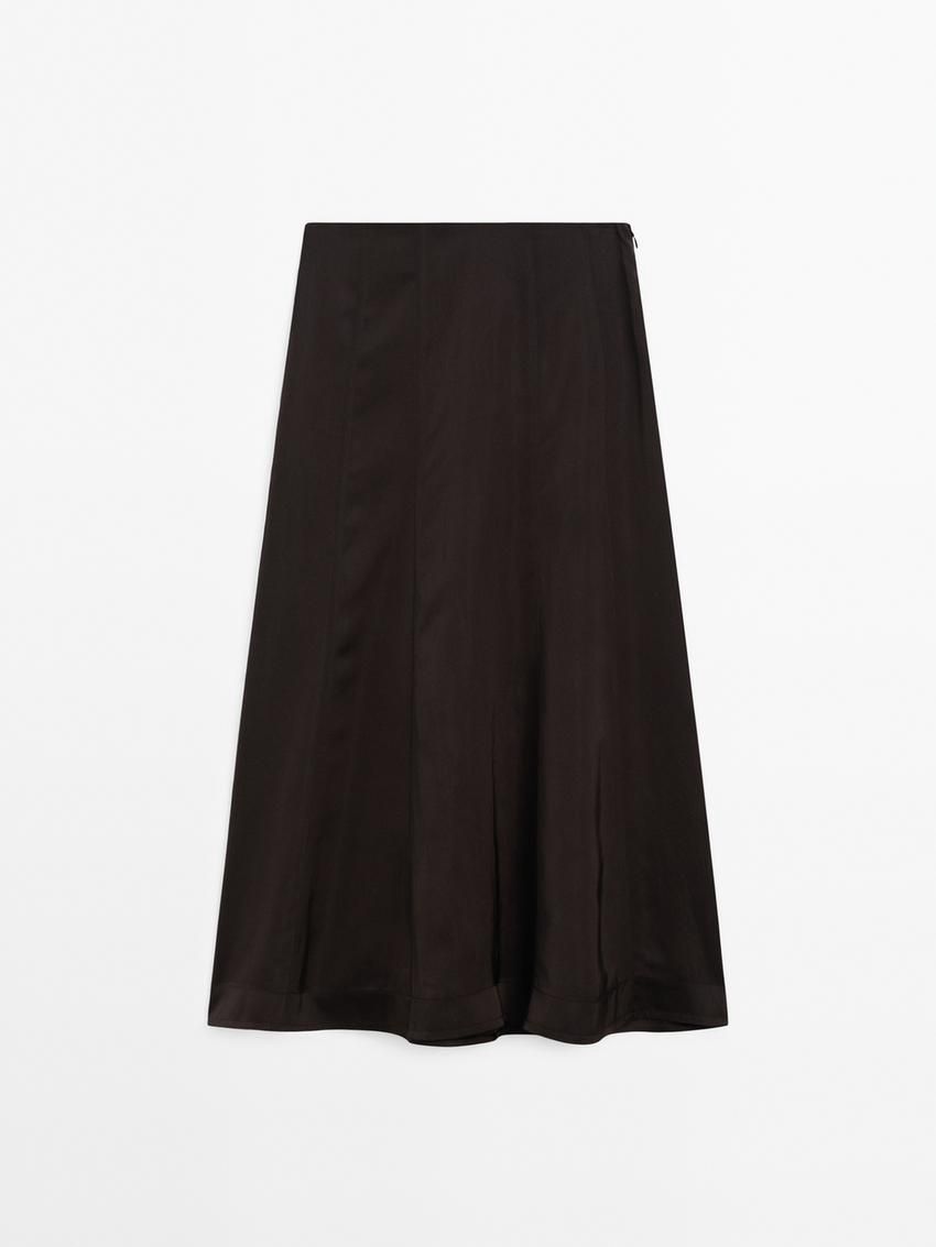 Massimo Dutti Satin Flared Midi With Seams Women Skirts Chocolate | US-GB7089546