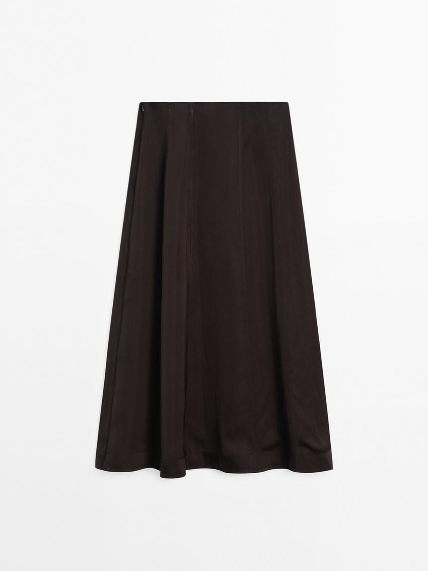 Massimo Dutti Satin Flared Midi With Seams Women Skirts Chocolate | US-GB7089546