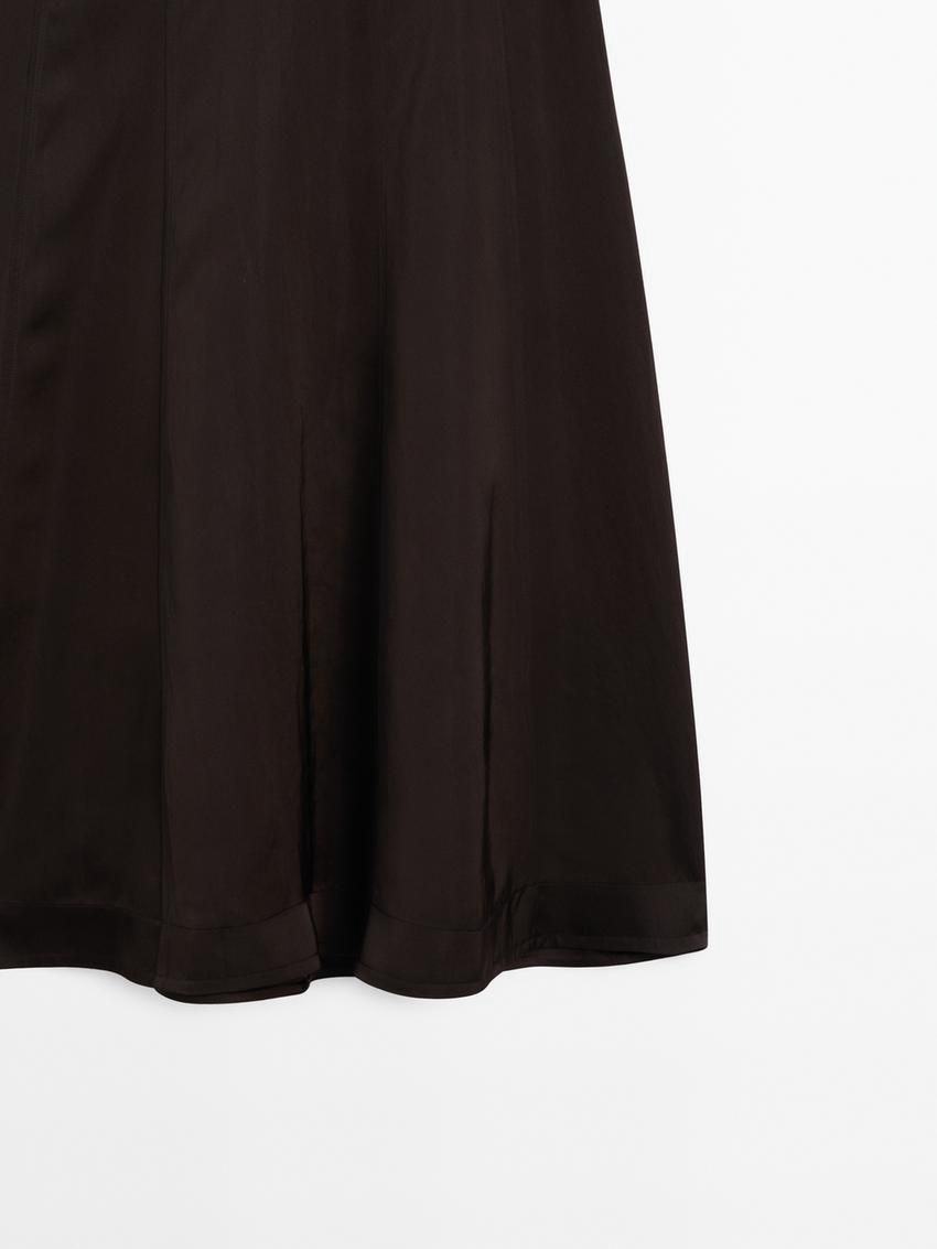 Massimo Dutti Satin Flared Midi With Seams Women Skirts Chocolate | US-GB7089546