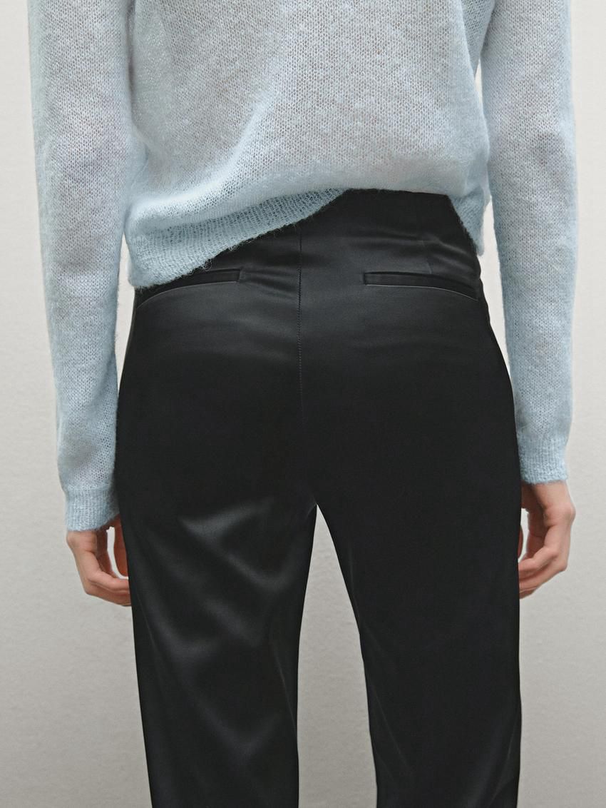 Massimo Dutti Satin Flared With Vents Women Trousers Black | US-ZP6389107