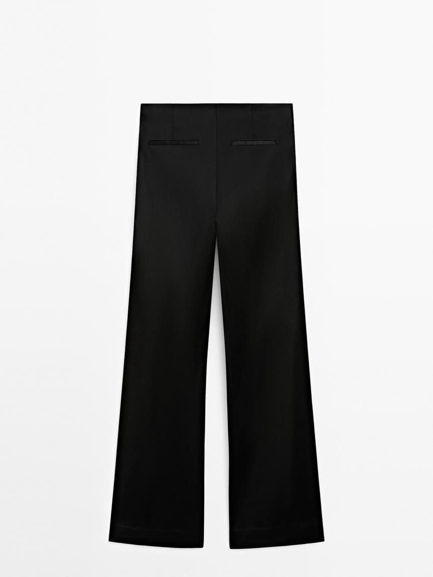 Massimo Dutti Satin Flared With Vents Women Trousers Black | US-ZP6389107