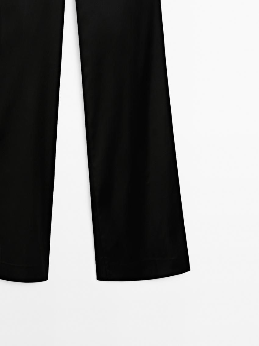 Massimo Dutti Satin Flared With Vents Women Trousers Black | US-ZP6389107