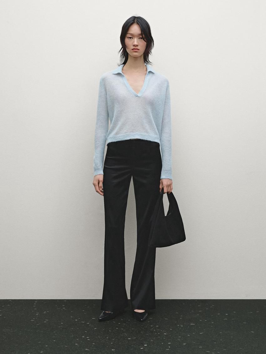 Massimo Dutti Satin Flared With Vents Women Trousers Black | US-ZP6389107