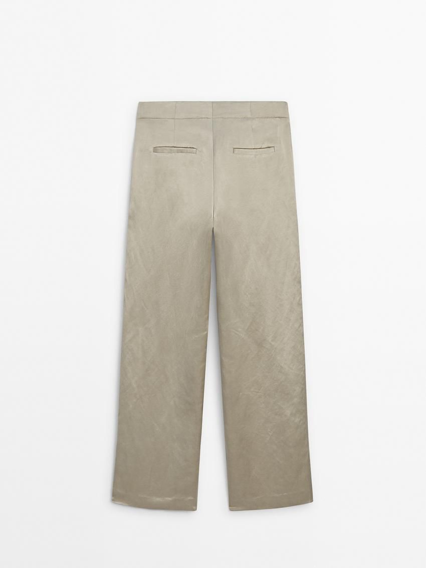 Massimo Dutti Satin Linen Blend Women Trousers Light Green | US-GN0327849