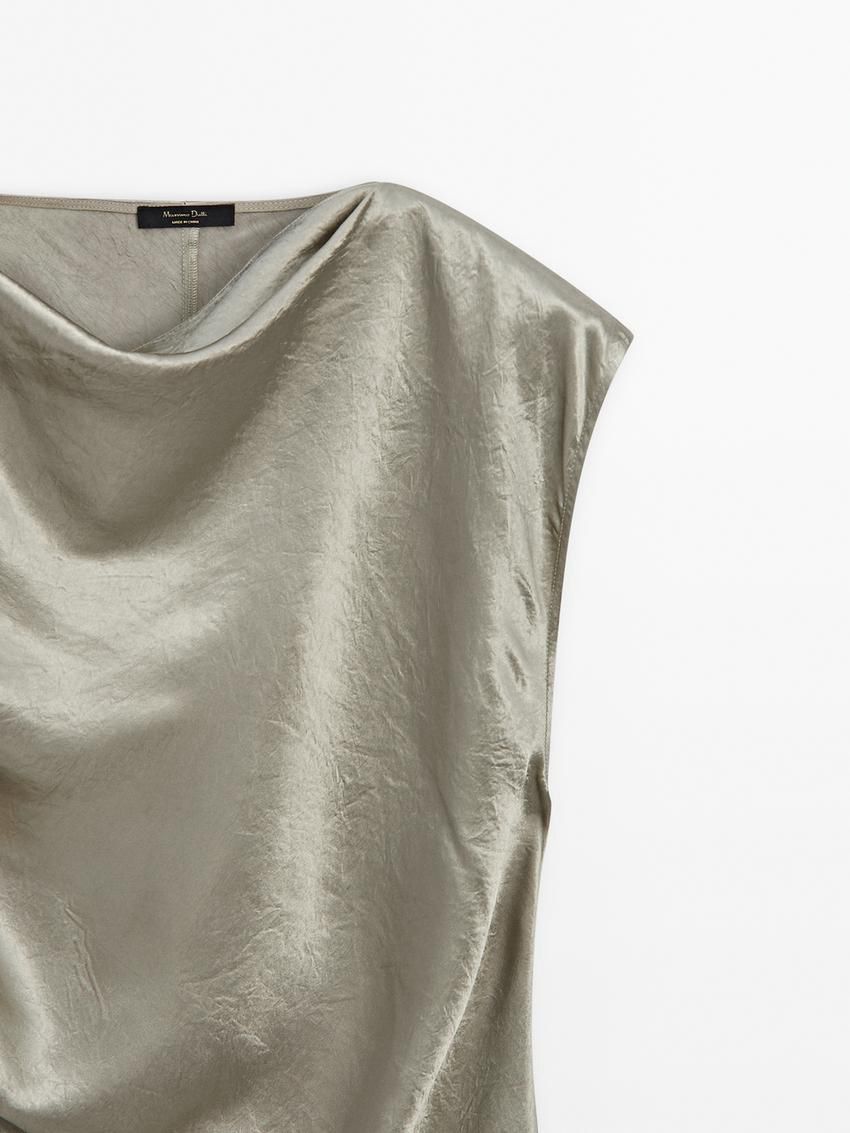 Massimo Dutti Satin Midi With Cowl Neckline Women Dress Metallic | US-ZK7398546