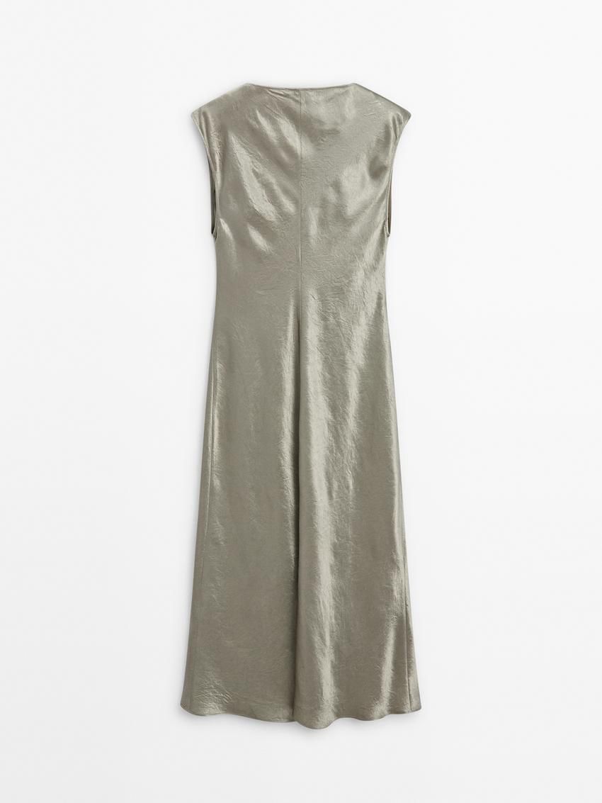 Massimo Dutti Satin Midi With Cowl Neckline Women Dress Metallic | US-ZK7398546