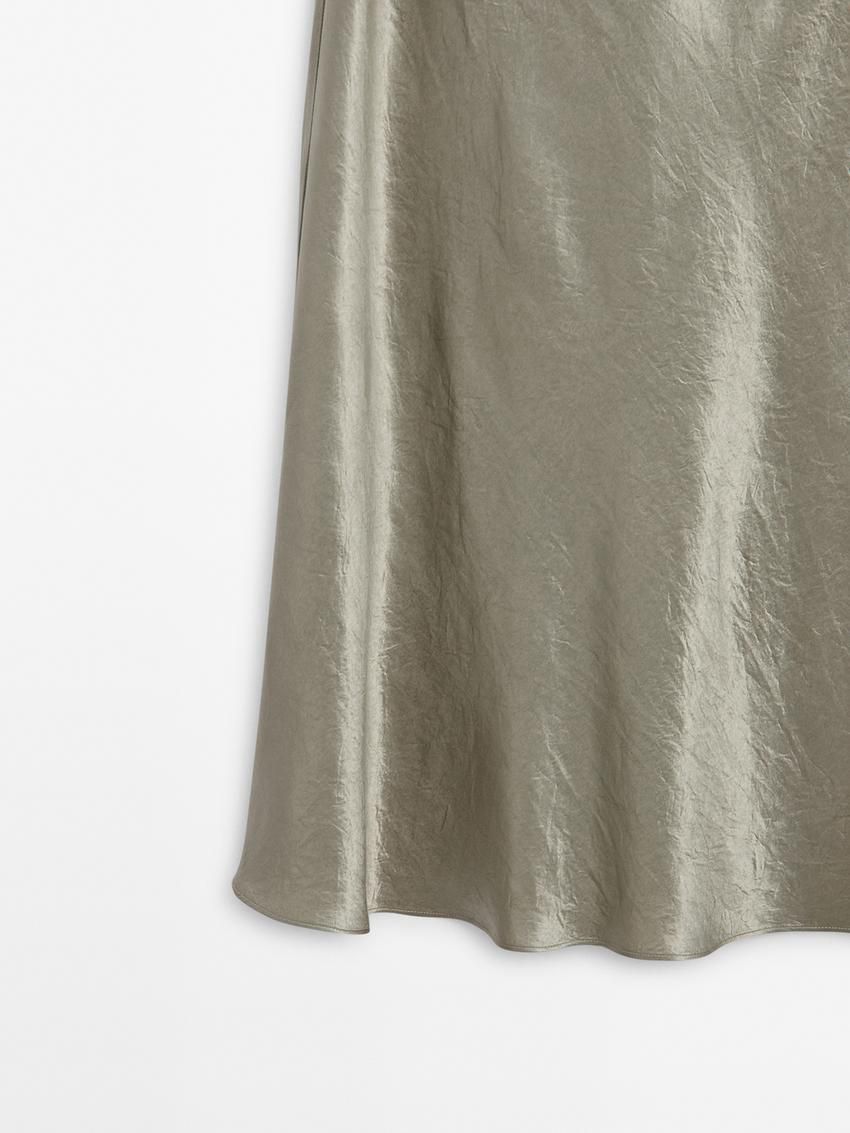 Massimo Dutti Satin Midi With Cowl Neckline Women Dress Metallic | US-ZK7398546