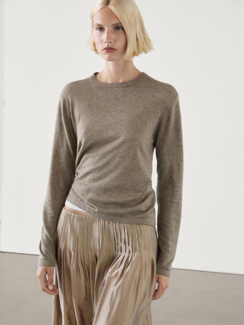 Massimo Dutti Satin Midi With Pleated Detail Women Skirts Beige | US-DB8103964
