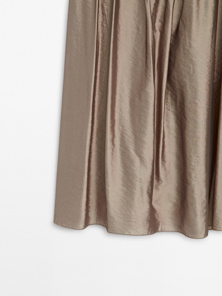 Massimo Dutti Satin Midi With Pleated Detail Women Skirts Beige | US-DB8103964