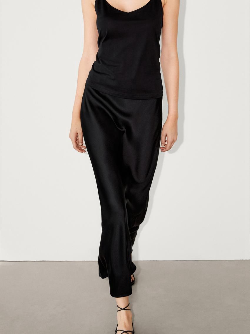 Massimo Dutti Satin Midi Women Skirts Black | US-PR9246307