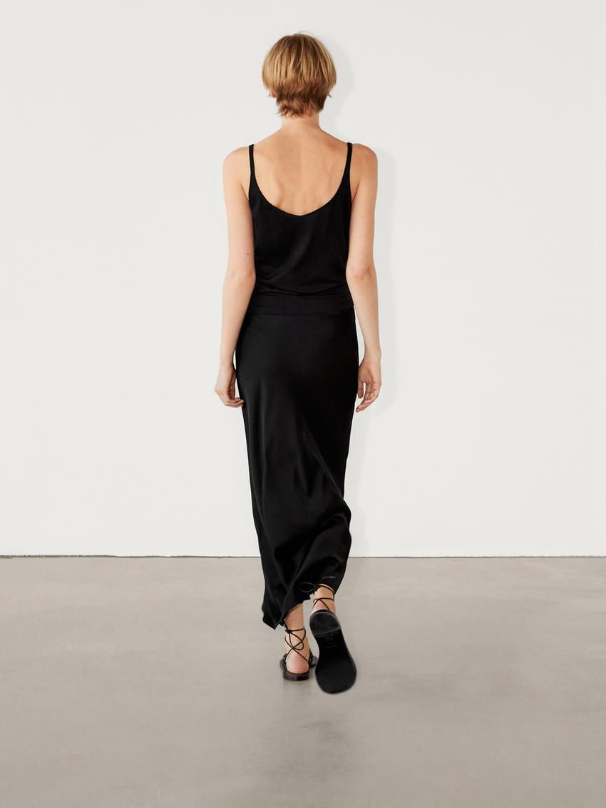 Massimo Dutti Satin Midi Women Skirts Black | US-PR9246307
