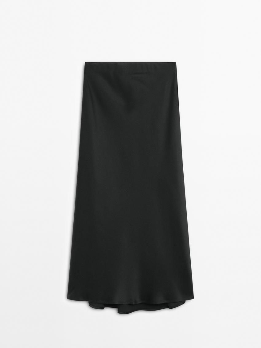 Massimo Dutti Satin Midi Women Skirts Black | US-PR9246307
