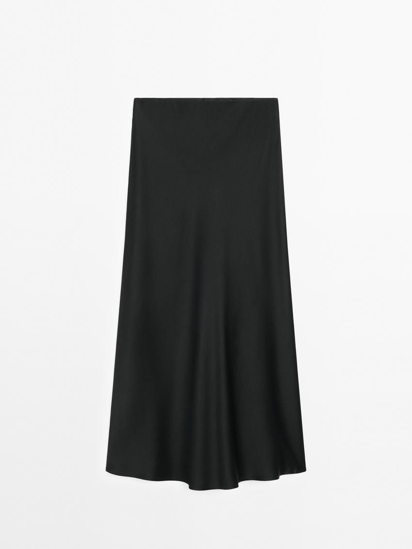 Massimo Dutti Satin Midi Women Skirts Black | US-PR9246307