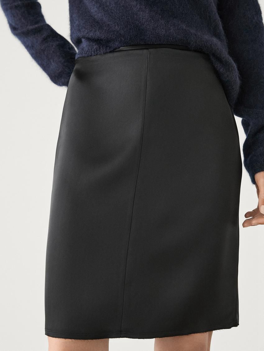 Massimo Dutti Satin Midi Women Skirts Black | US-EF4053967