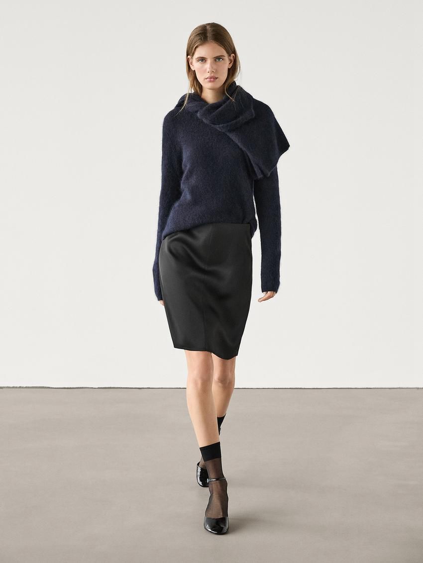 Massimo Dutti Satin Midi Women Skirts Black | US-EF4053967