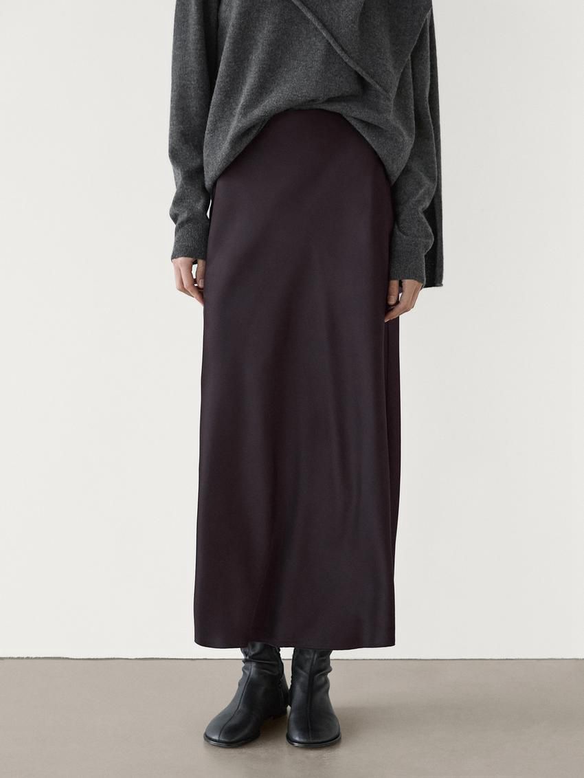 Massimo Dutti Satin Midi Women Skirts Dark Purple | US-AV7342596
