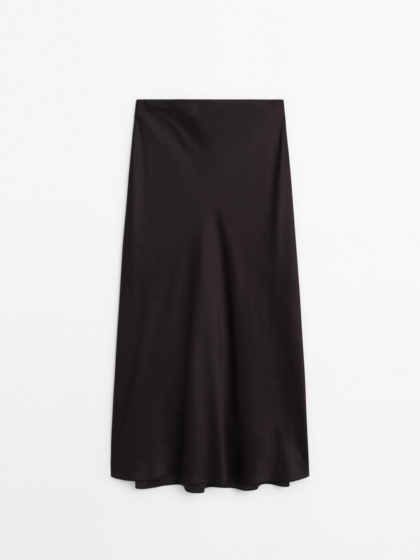 Massimo Dutti Satin Midi Women Skirts Dark Purple | US-AV7342596