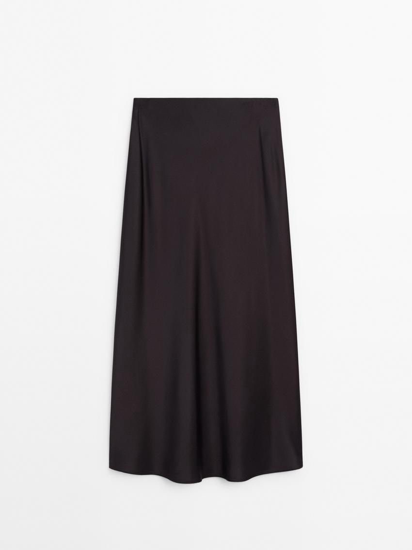 Massimo Dutti Satin Midi Women Skirts Dark Purple | US-AV7342596