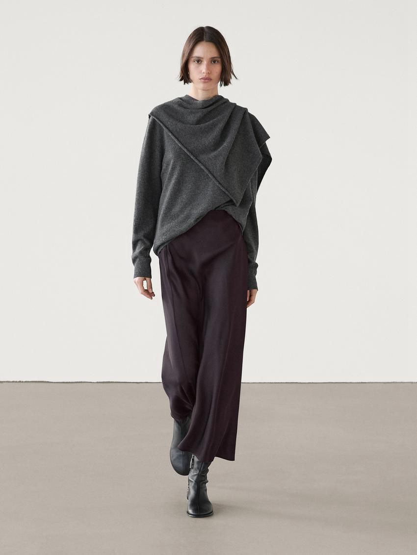 Massimo Dutti Satin Midi Women Skirts Dark Purple | US-AV7342596