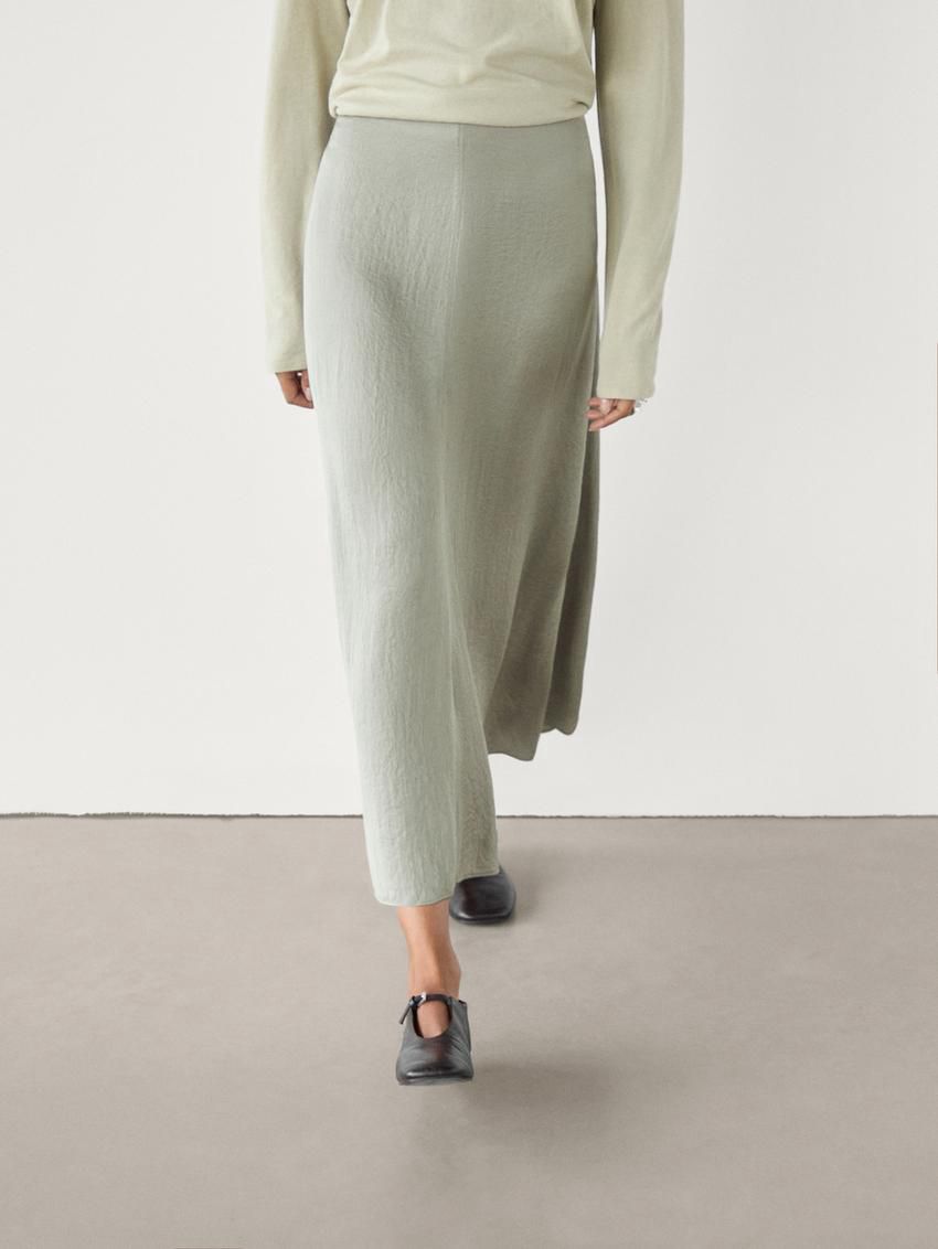Massimo Dutti Satin Voluminous Co-ord Midi Women Skirts Light Green | US-VR1205749