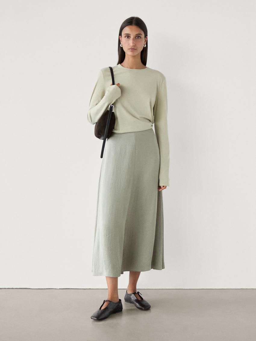 Massimo Dutti Satin Voluminous Co-ord Midi Women Skirts Light Green | US-VR1205749