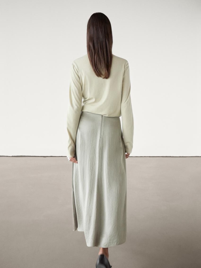 Massimo Dutti Satin Voluminous Co-ord Midi Women Skirts Light Green | US-VR1205749