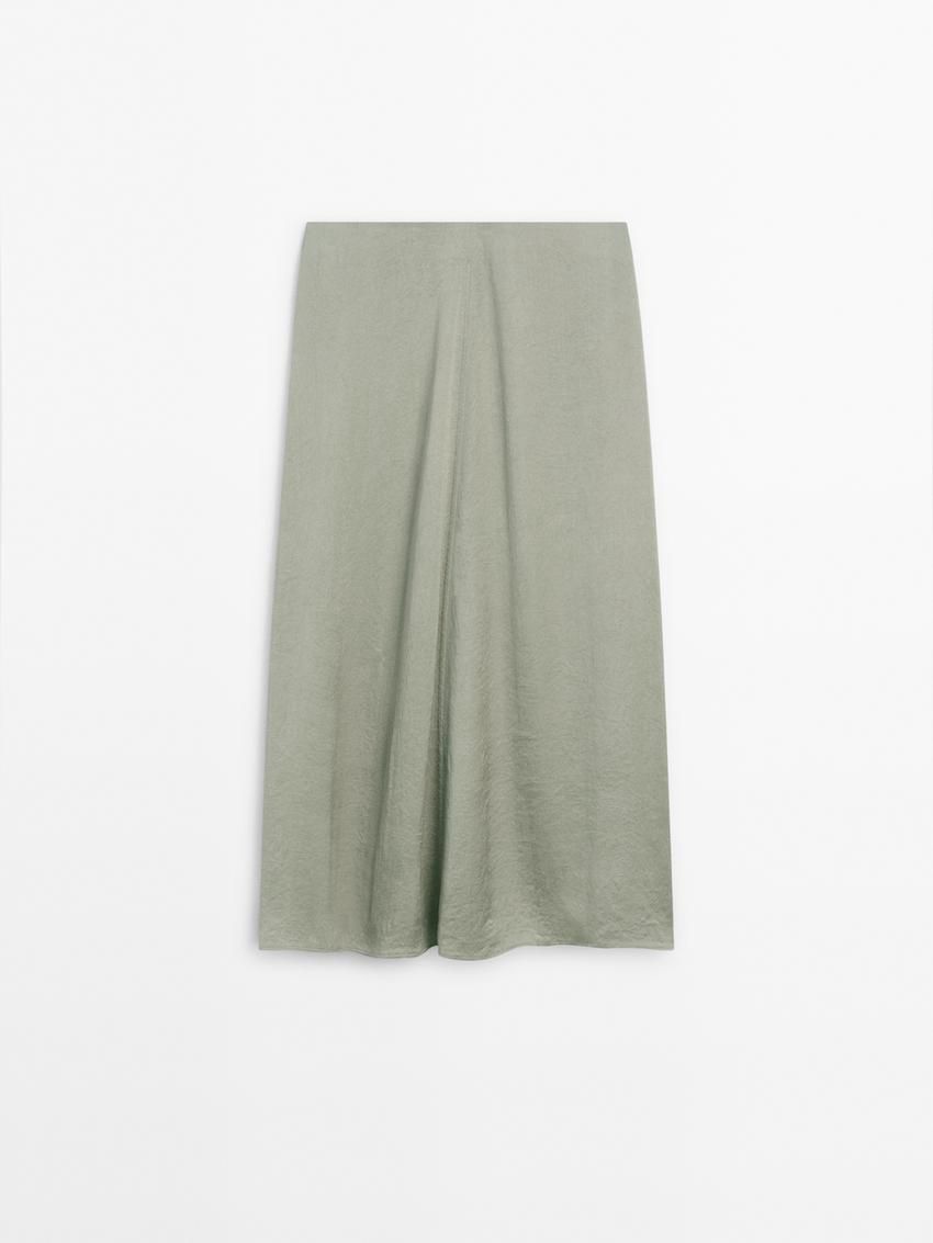 Massimo Dutti Satin Voluminous Co-ord Midi Women Skirts Light Green | US-VR1205749