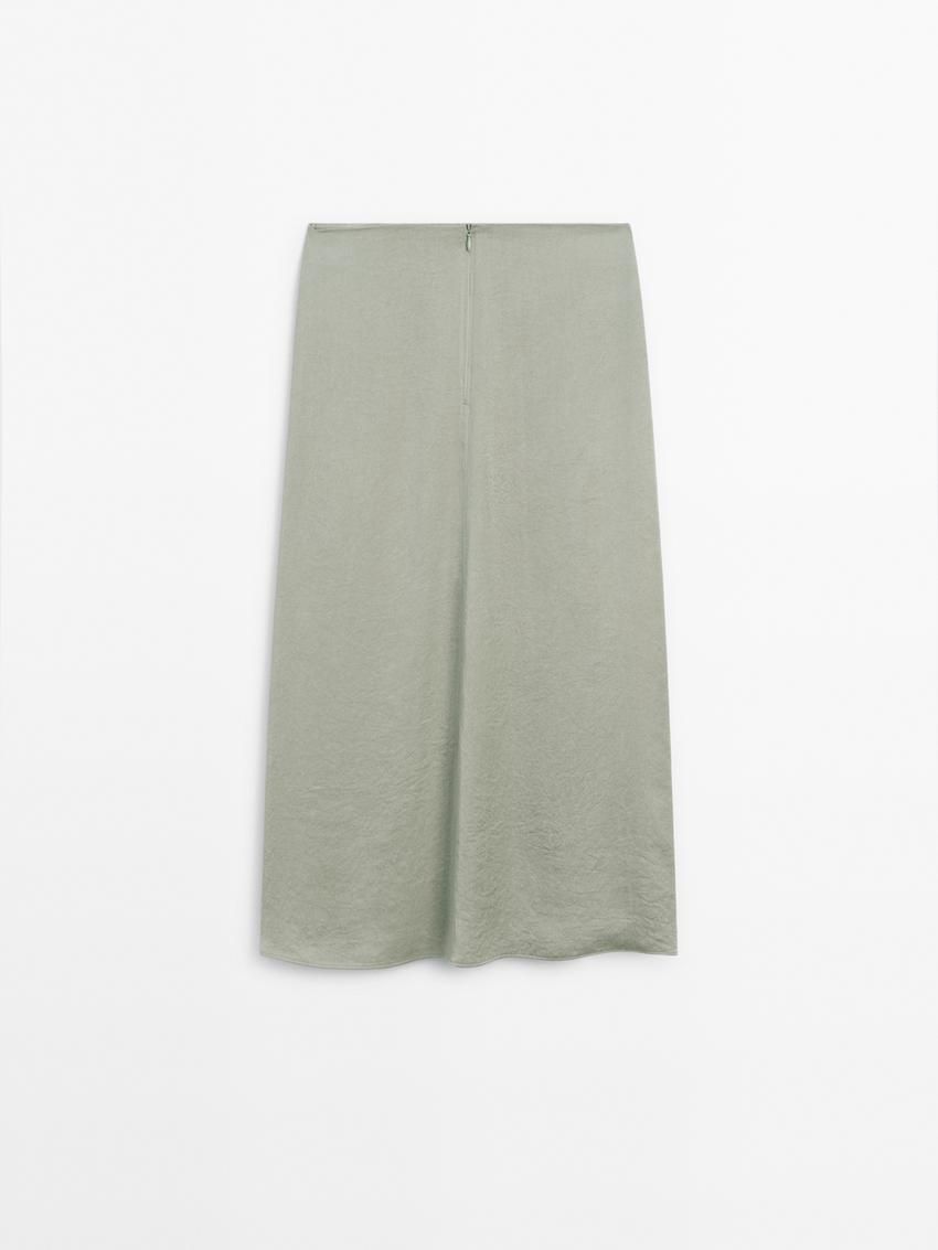 Massimo Dutti Satin Voluminous Co-ord Midi Women Skirts Light Green | US-VR1205749