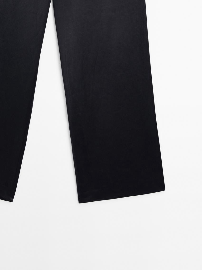 Massimo Dutti Satin Wide-leg Cropped Co-ord Women Trousers Navy | US-QA3190546