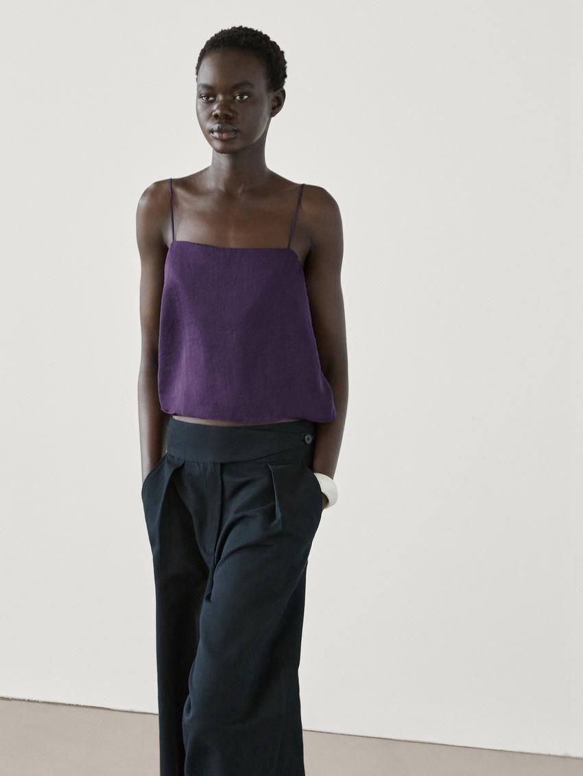 Massimo Dutti Satin With Opening Detail Co-ord Women Top Purple | US-QE8624705