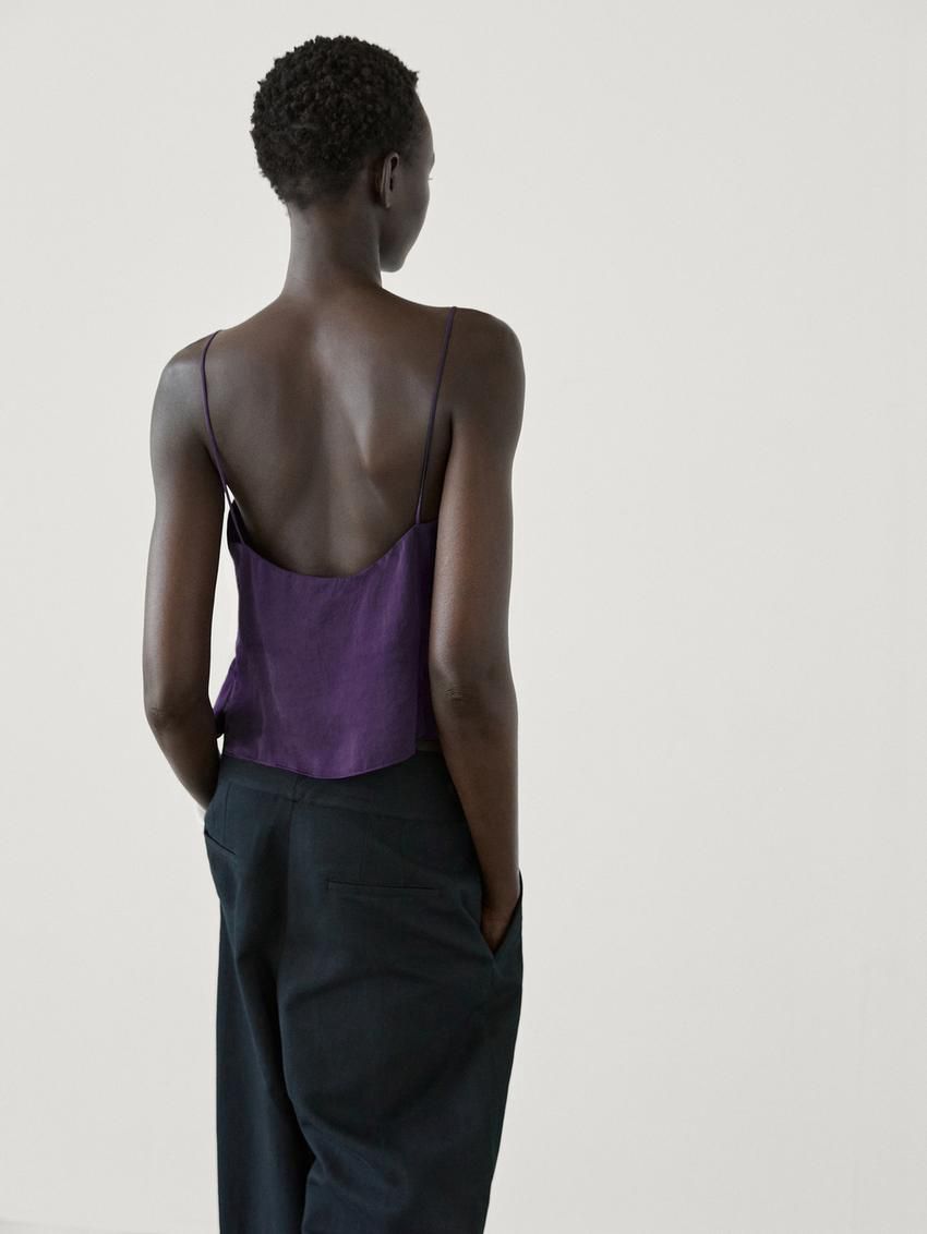 Massimo Dutti Satin With Opening Detail Co-ord Women Top Purple | US-QE8624705