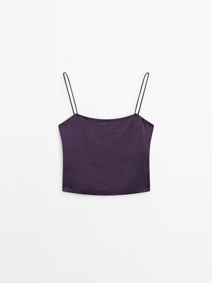 Massimo Dutti Satin With Opening Detail Co-ord Women Top Purple | US-QE8624705