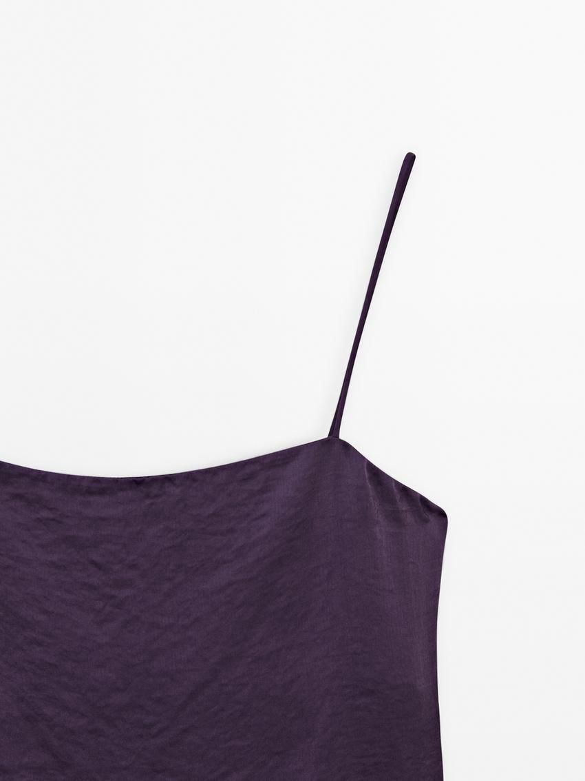 Massimo Dutti Satin With Opening Detail Co-ord Women Top Purple | US-QE8624705