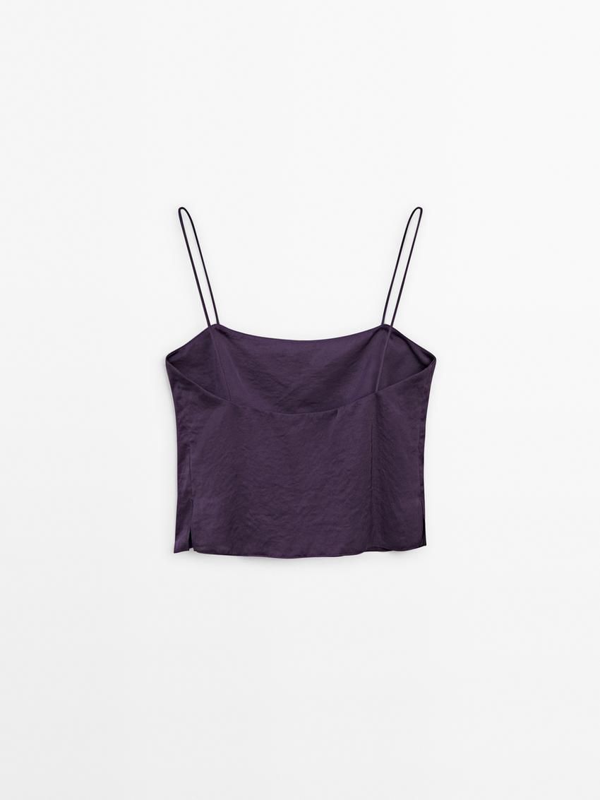 Massimo Dutti Satin With Opening Detail Co-ord Women Top Purple | US-QE8624705