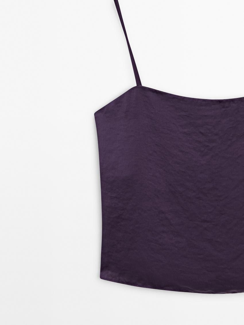 Massimo Dutti Satin With Opening Detail Co-ord Women Top Purple | US-QE8624705