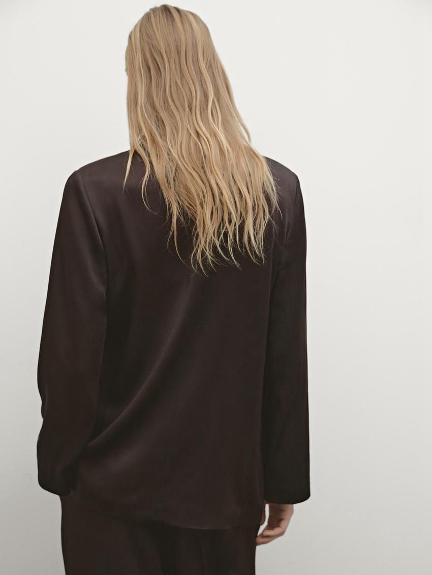 Massimo Dutti Satin Women Blazer Dark Brown | US-YK5736298